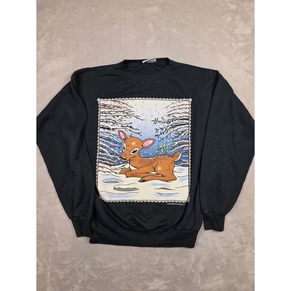 Vintage Willow Bay Sweatshirt Women XL Black Fawn Deer Winter Crewneck *Read